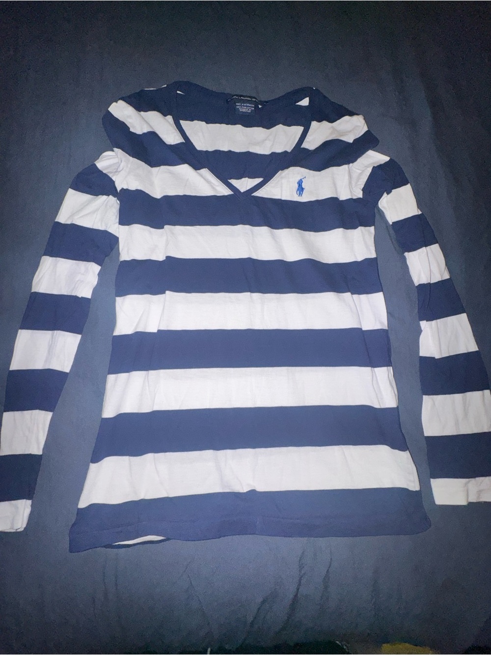 Ralph Lauren Navy and White Striped Polo Top